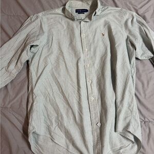 Green polo striped collared shirt